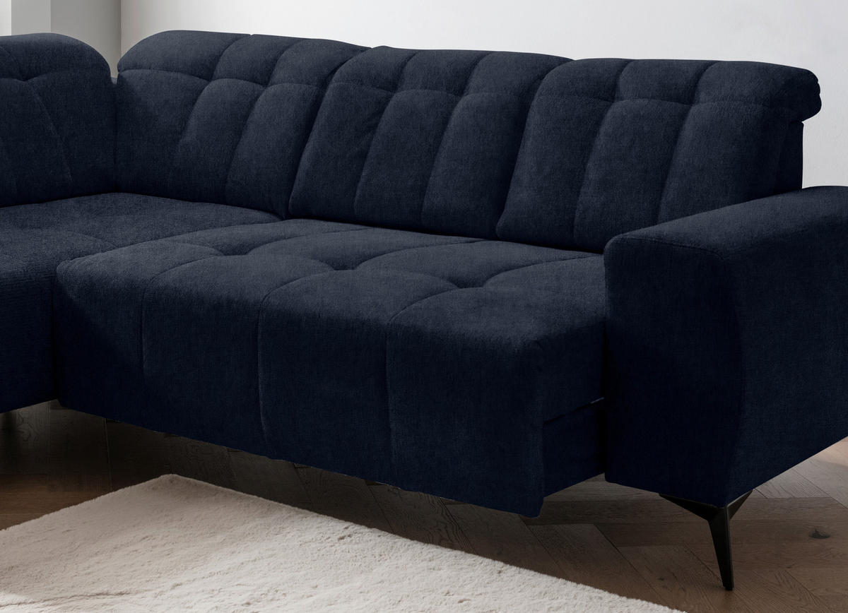 ECKSOFA in Mikrofaser Dunkelblau  200/261 cm  - Schwarz/Dunkelblau, MODERN, Textil/Metall (200/261cm) - Livetastic