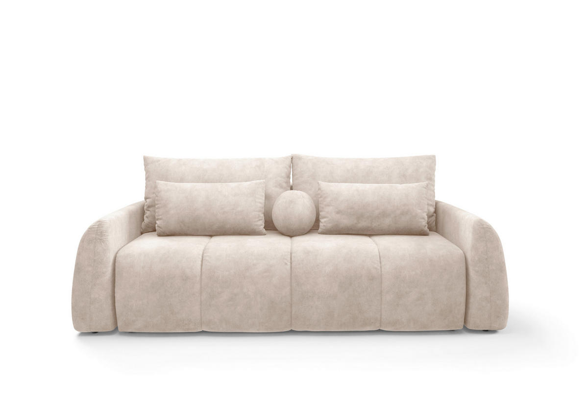 SCHLAFSOFA GERONIMO  mit Velours Beige  - Beige/Schwarz, Design, Kunststoff/Textil (252/93/167cm) - Livetastic