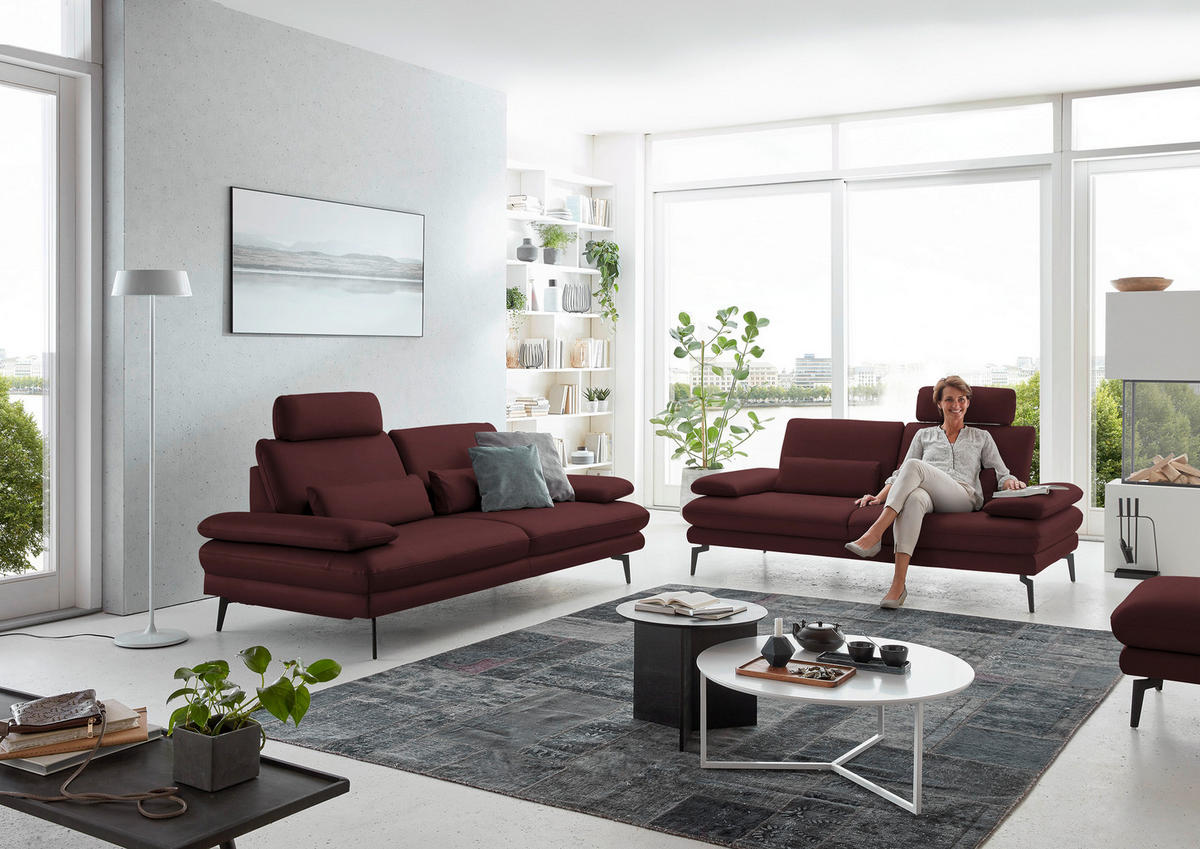 3-SITZER-SOFA in Leder Beere  - Beere/Schwarz, Design, Leder/Metall (222/86/104cm) - Dieter Knoll