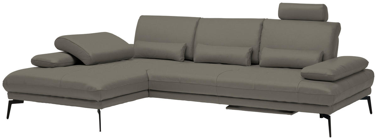 ECKSOFA Graubraun Echtleder  - Graubraun/Schwarz, Design, Leder/Metall (187/273cm) - Celina Home
