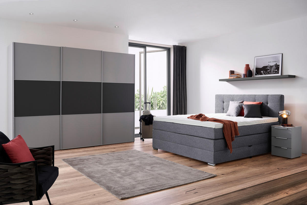 BOXSPRINGBETT 140/200 cm,  in Blau, Grau, Matratze, Bettkasten, Topper, H3 = fest  - Blau/Silberfarben, KONVENTIONELL, Holz/Holzwerkstoff (140/200cm) - Moderano