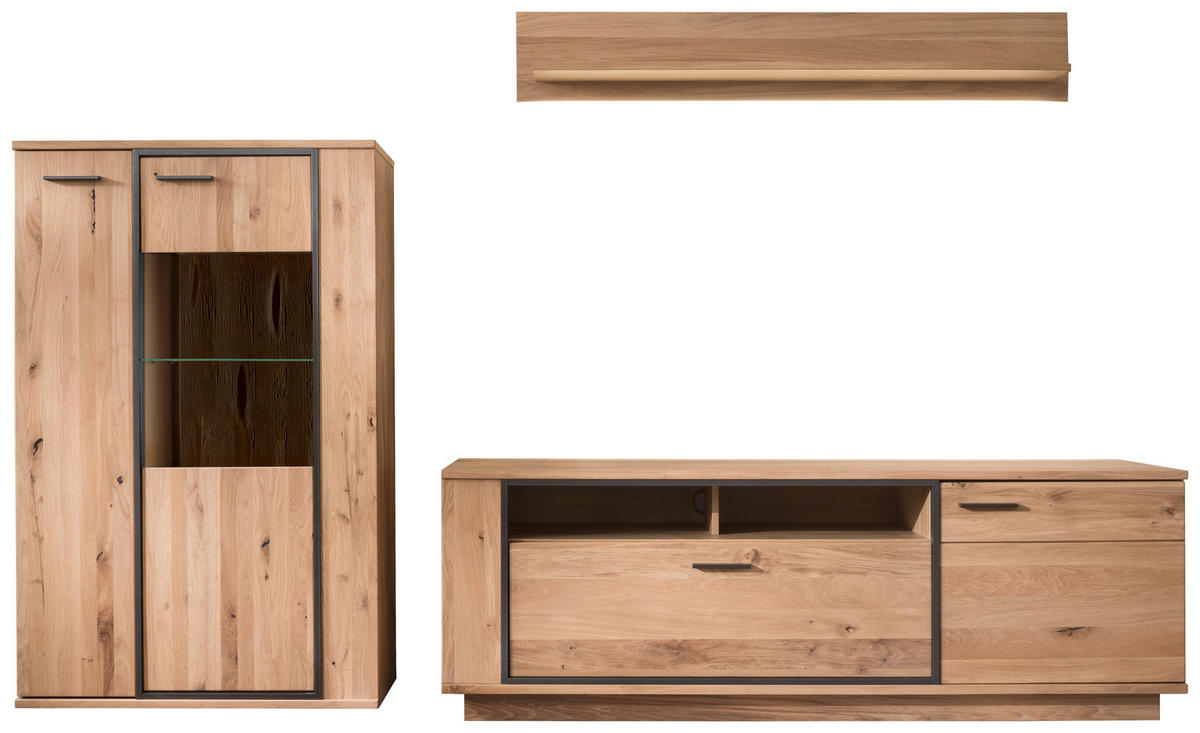 WOHNWAND  Anthrazit, Eichefarben 280/175/50 cm  - Eichefarben/Anthrazit, Konventionell, Glas/Holz (280/175/50cm) - Landscape