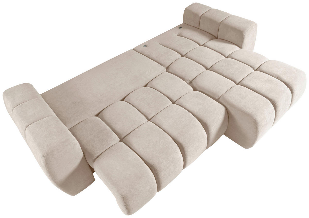 ECKSOFA FERANO Beige Velours  - Beige/Schwarz, Design, Kunststoff/Textil (253/172cm) - Livetastic