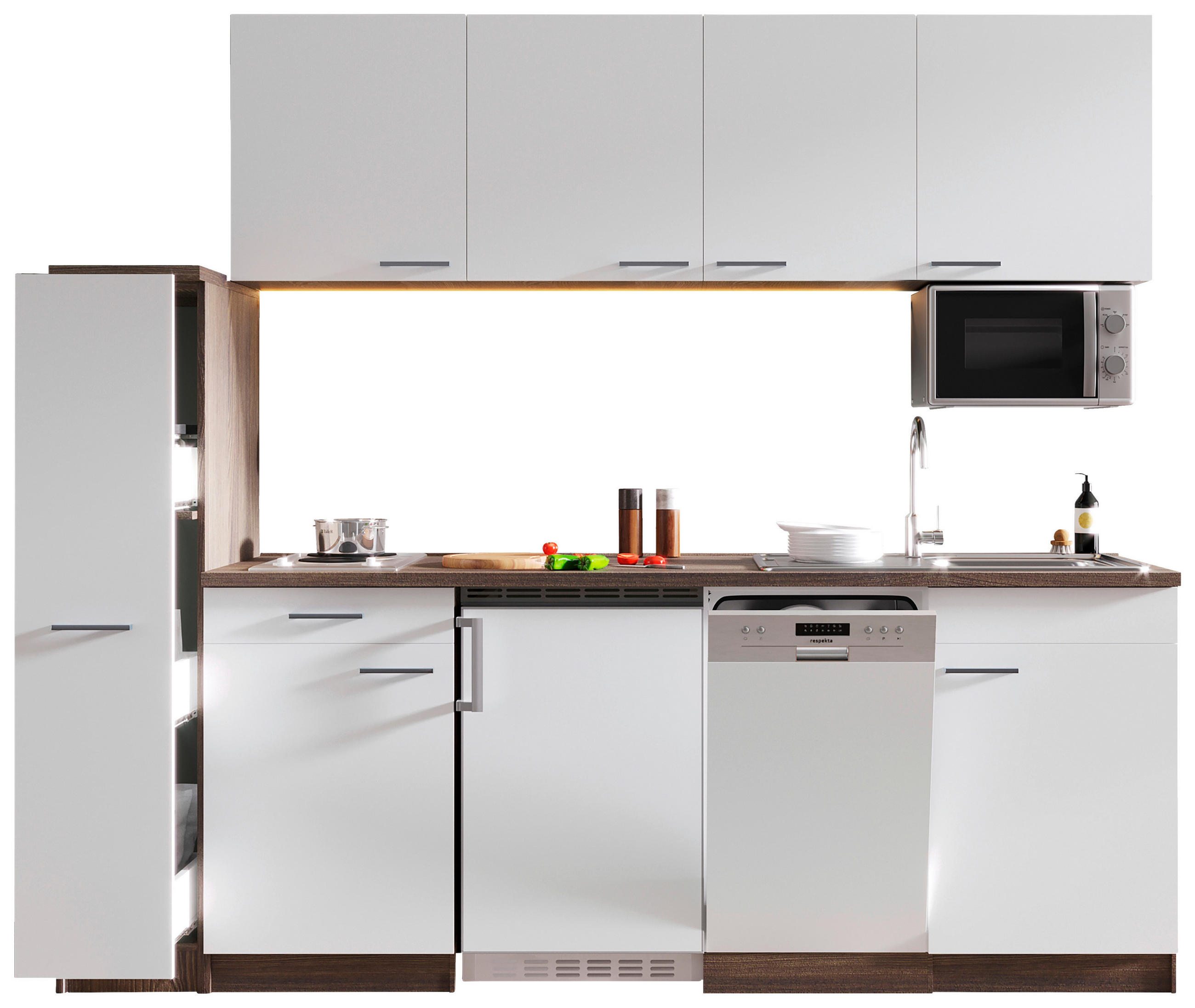 KÜCHENBLOCK 225 cm   in Weiß  - Eichefarben/Alufarben, Basics, Holzwerkstoff/Kunststoff (225cm) - Respekta