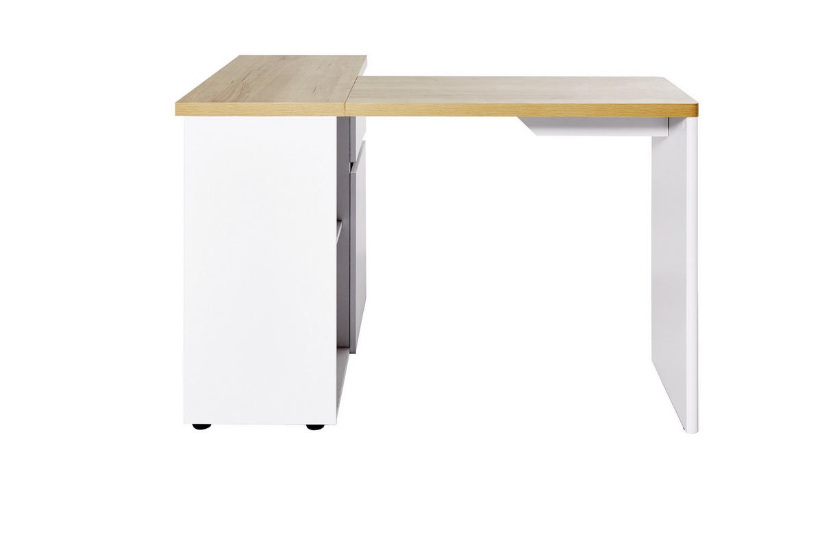 ECKSCHREIBTISCH 117/90/76,2 cm  in Weiss, Eichefarben  - Weiss/Eichefarben, Design, Holzwerkstoff (117/90/76,2cm)
