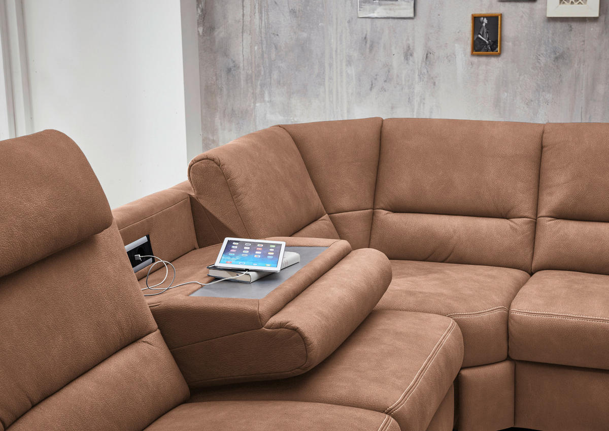 SOFFA i mikrofiber ljusbrun  - aluminiumfärg/ljusbrun, Klassisk, metall/textil (262/335/173cm) - Beldomo System