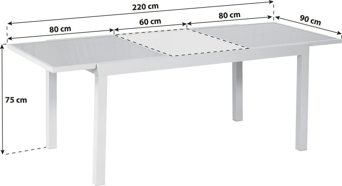 GARTENTISCH Metall, Glas Silberfarben rechteckig  - Silberfarben, KONVENTIONELL, Glas/Metall (160-220/90/75cm) - Gardenson