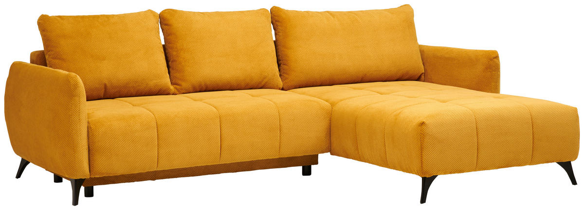 ECKSOFA in Struktur, Plüsch Senfgelb  - Senfgelb/Schwarz, Design, Textil/Metall (287/197cm) - Stylife