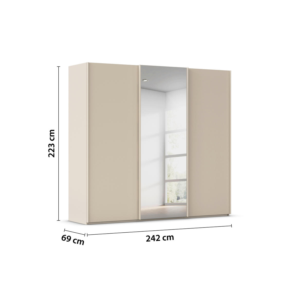 SCHWEBETÜRENSCHRANK 242/223/69 cm,  in Champagner, 3 Tür(en)  - Champagner, Basics, Glas/Holzwerkstoff (242/223/69cm) - Rauch Möbel