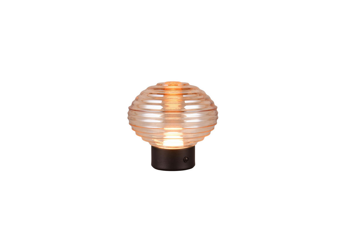 AKKU-TISCHLEUCHTE - Bernsteinfarben/Schwarz, Konventionell, Glas/Metall (15,5/14,5cm)