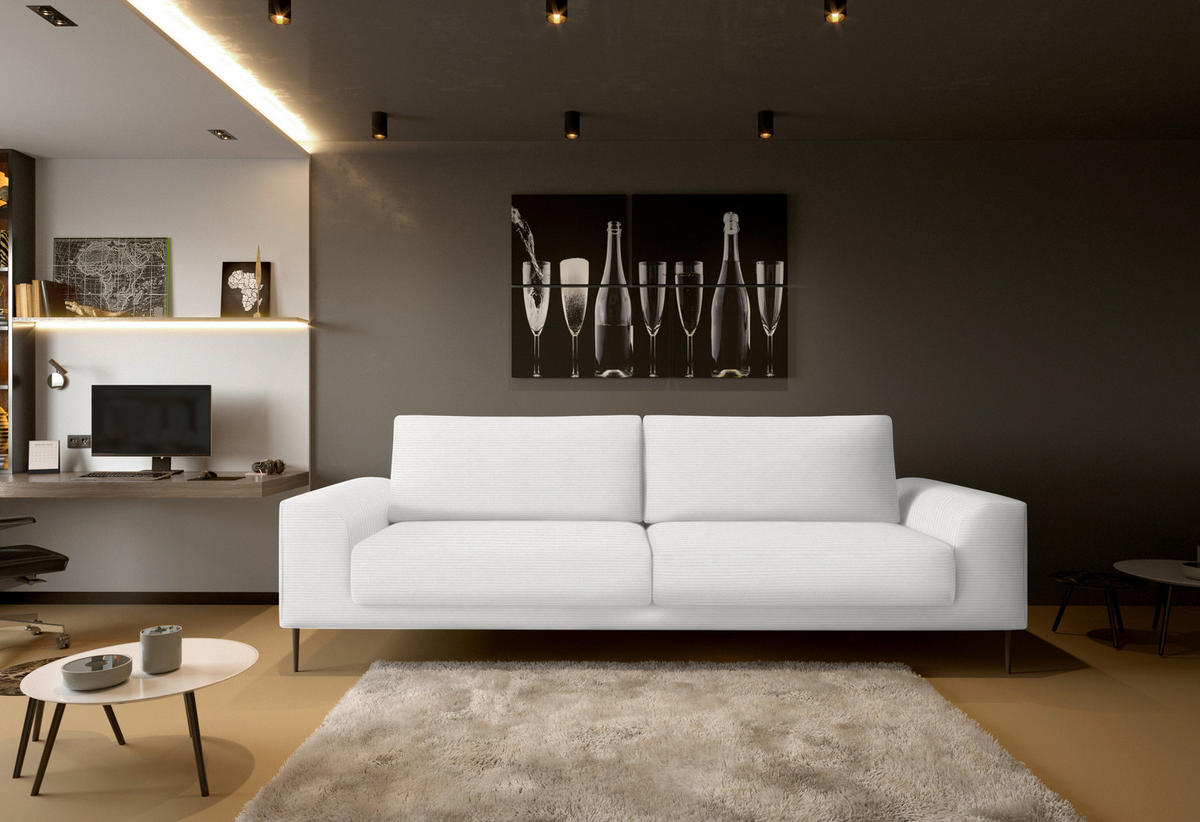 SCHLAFSOFA in Cord Ecru  - Ecru/Schwarz, Design, Textil/Metall (250/89/105cm) - Welnova