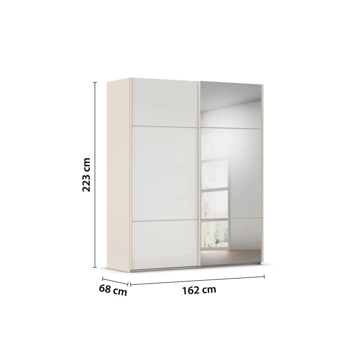 SCHWEBETÜRENSCHRANK 162/223/68 cm 2-türig Champagner, Weiß  - Champagner/Weiß, KONVENTIONELL, Glas/Holzwerkstoff (162/223/68cm) - Novel