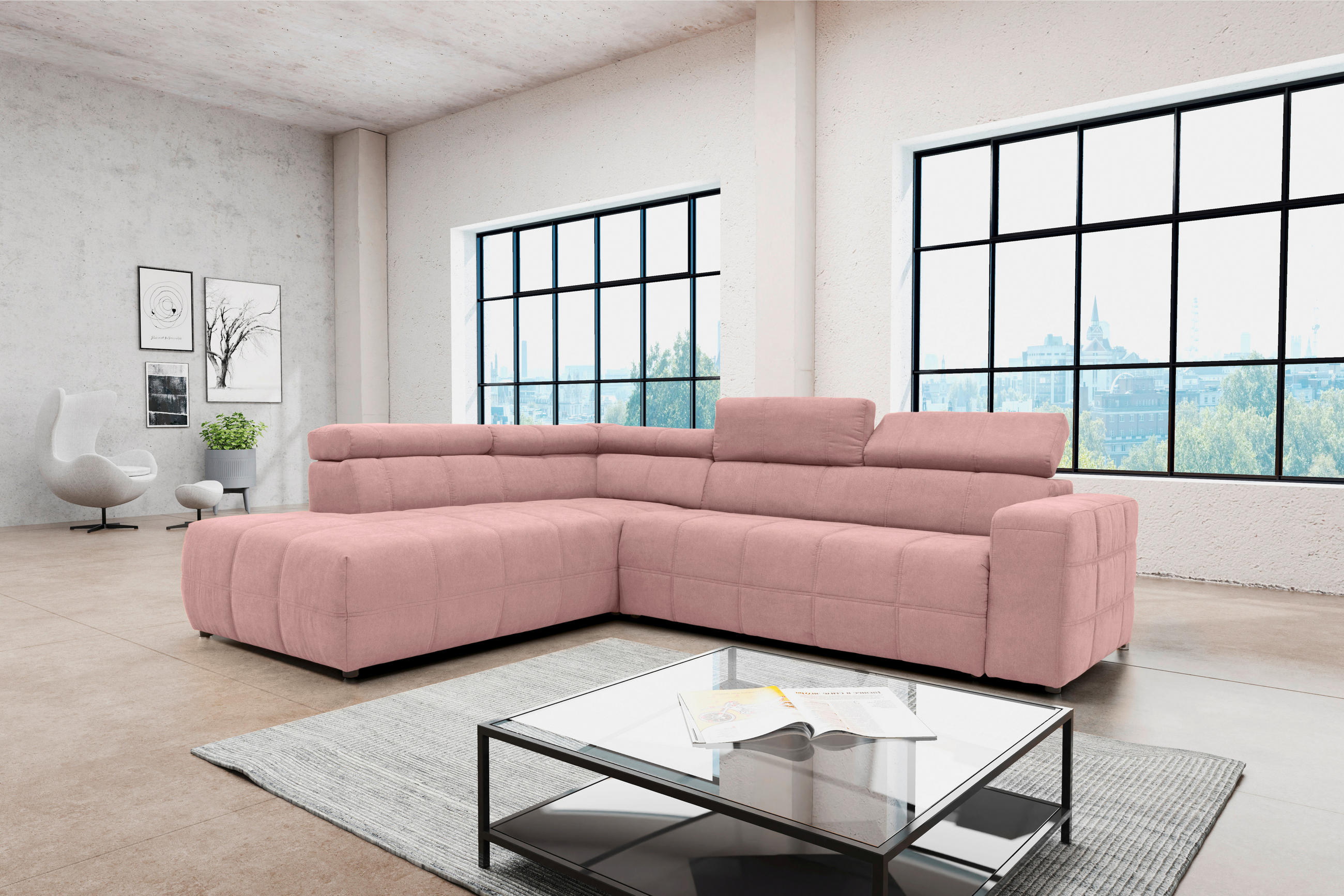 ECKSOFA Pink Mikrofaser  - Pink/Schwarz, Design, Kunststoff/Textil (228/275cm) - MID.YOU