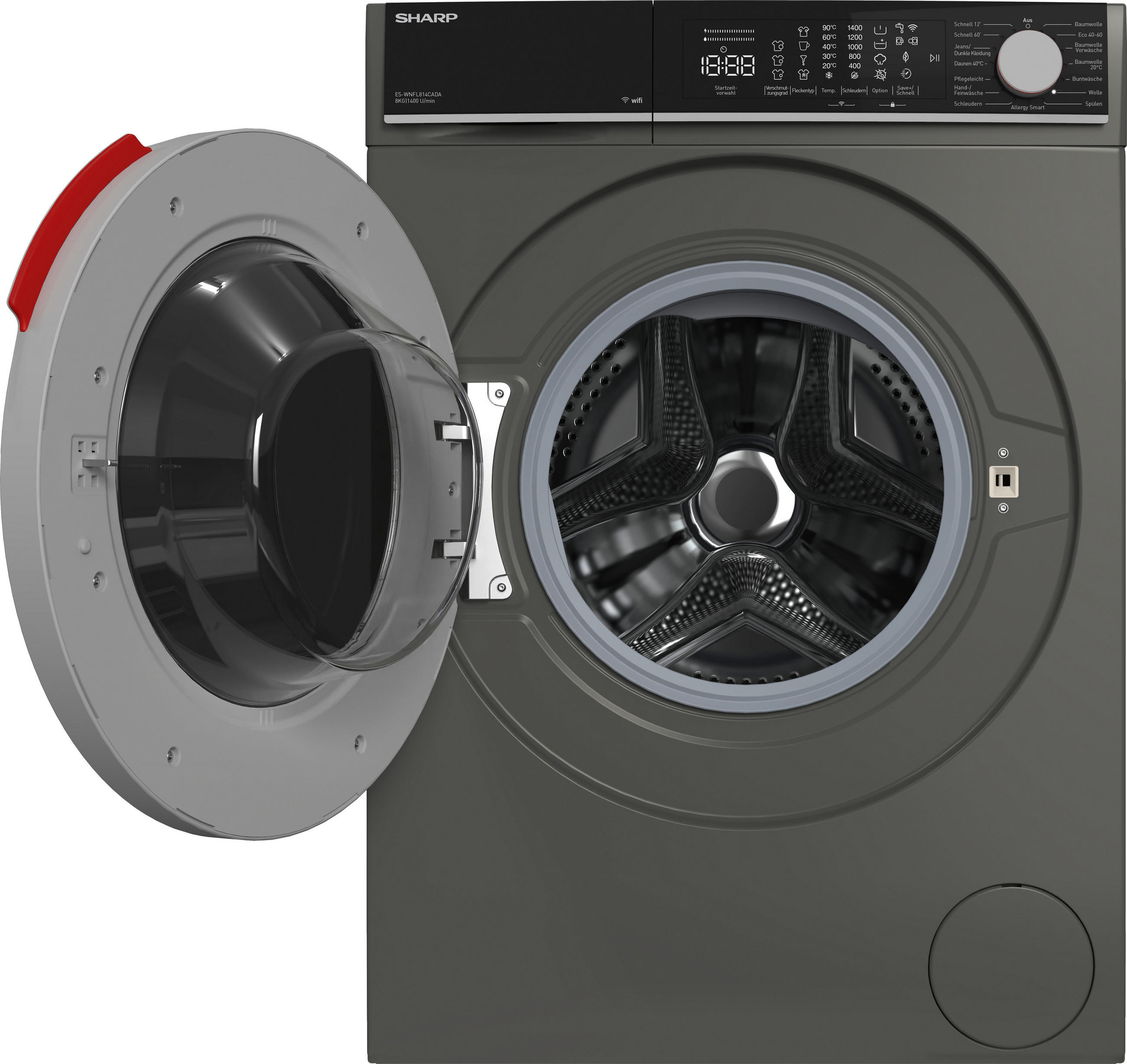 WASCHMASCHINE ES-WNFL814CADA-DE   - Grau, Basics, Glas/Kunststoff (55,7/84.5/59,7cm) - Sharp