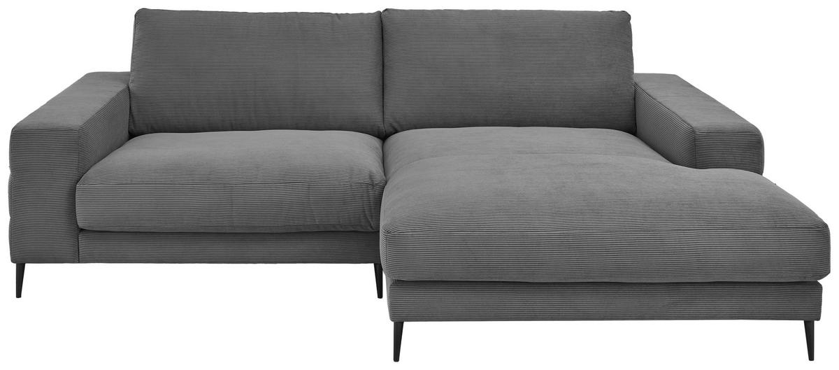 ECKSOFA in Feincord Anthrazit  - Anthrazit/Schwarz, Design, Textil/Metall (253/177cm) - Dieter Knoll