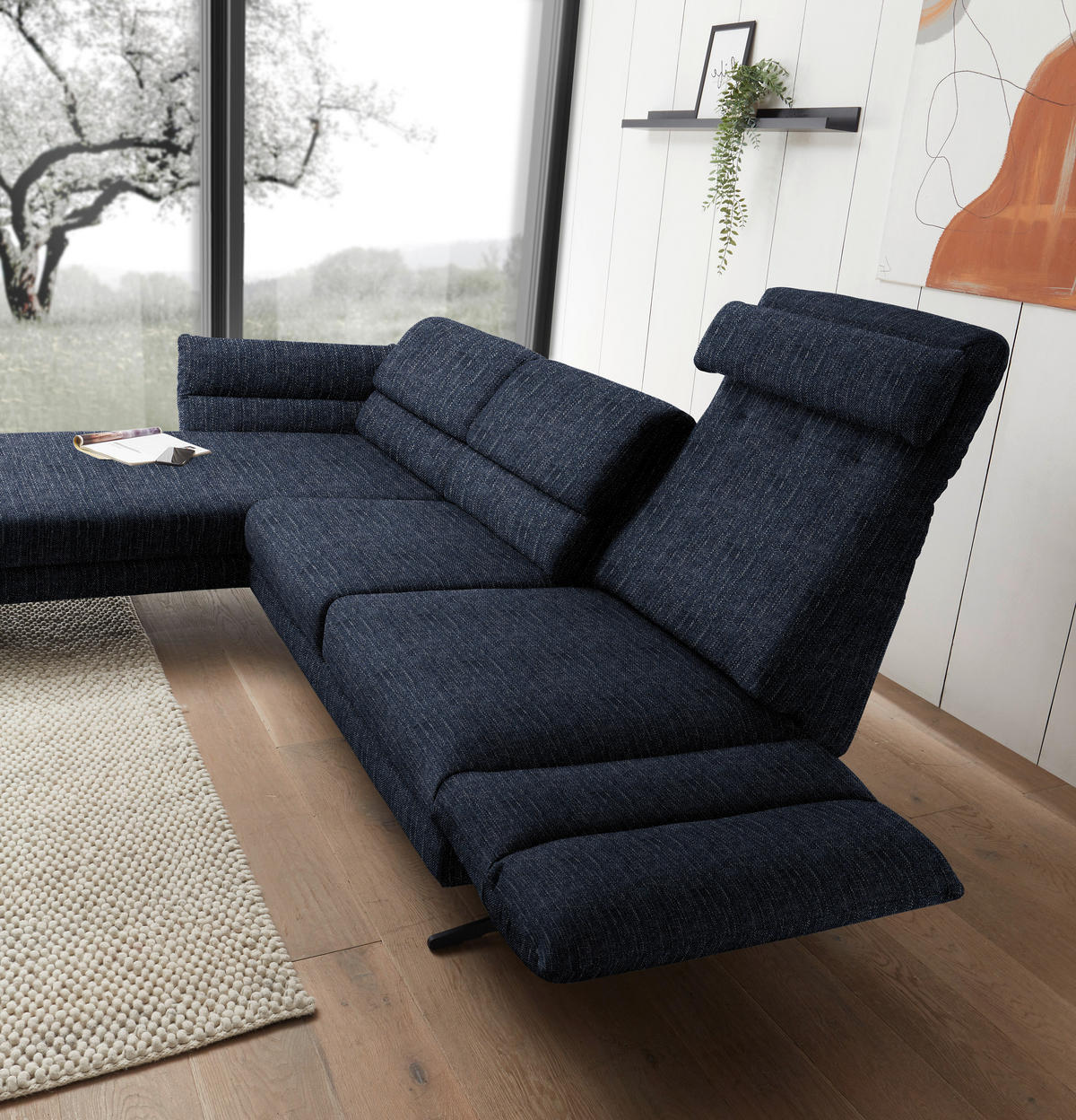 ECKSOFA in Flachgewebe Dunkelblau  176-217/279-327 cm  - Schwarz/Dunkelblau, Design, Textil/Metall (176-217/279-327cm) - Dieter Knoll