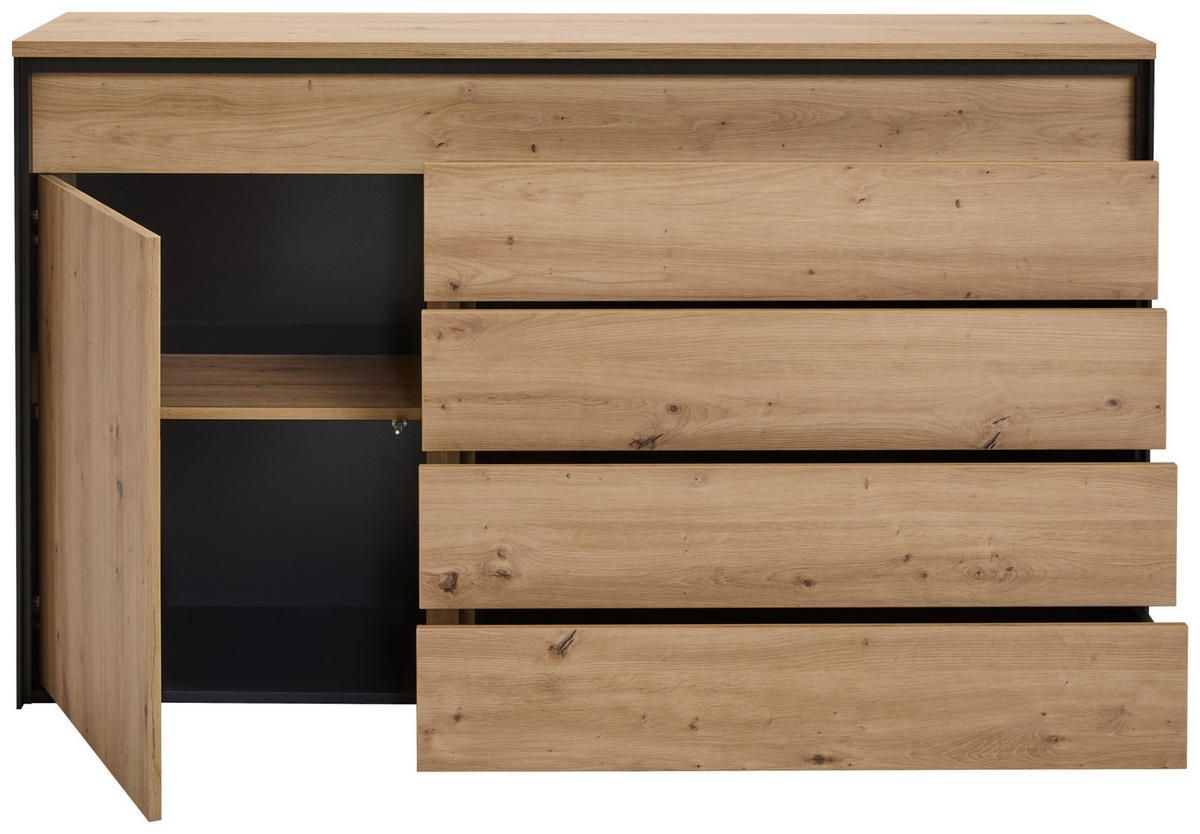 KOMMODE , 165/95/42 cm, 4 Schublade(n)  - Schwarz/Eiche Artisan, Design, Holzwerkstoff (165/95/42cm) - Voleo