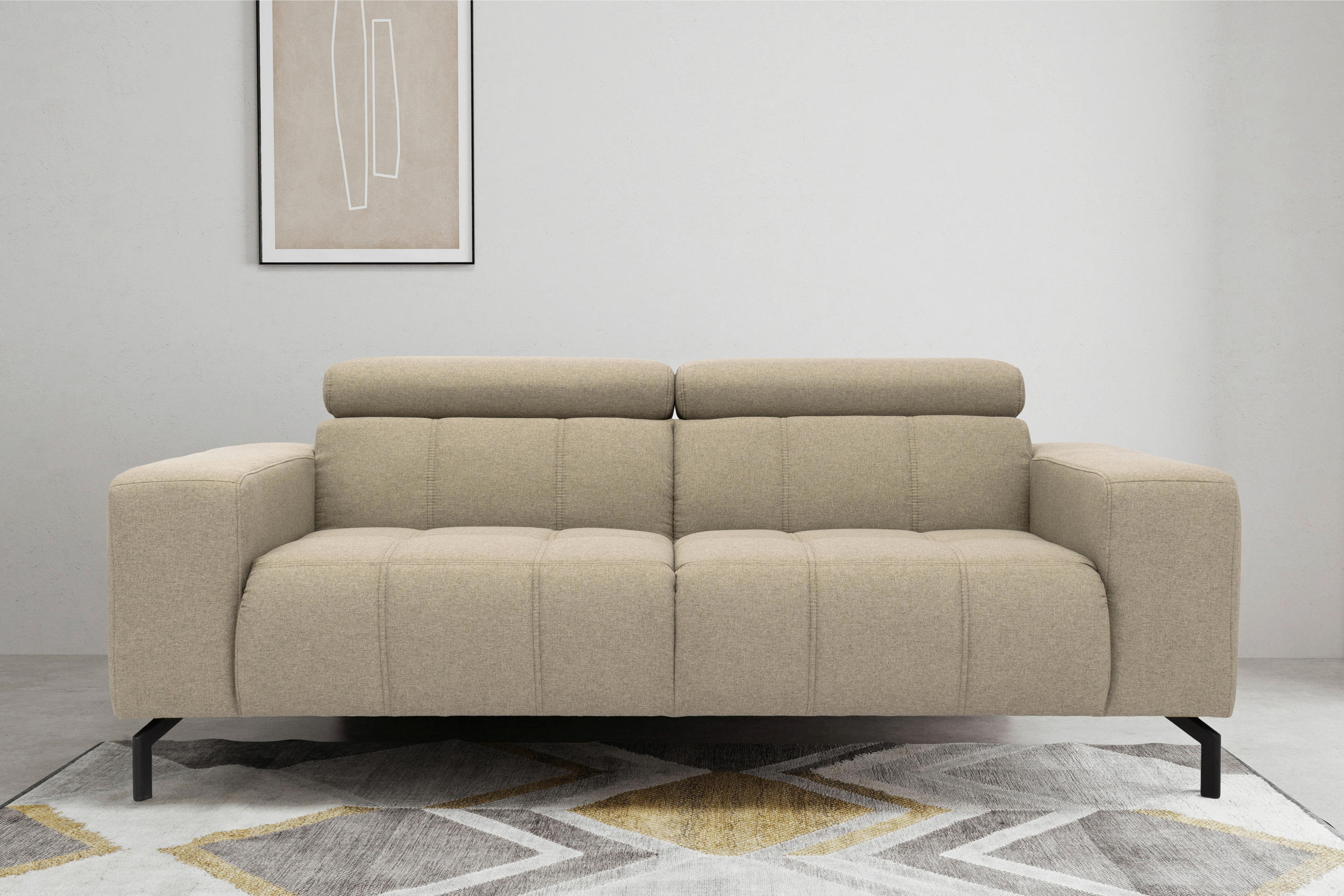 3-SITZER-SOFA Webstoff Schlammfarben  - Schlammfarben/Schwarz, Design, Textil/Metall (238/79/104cm) - MID.YOU