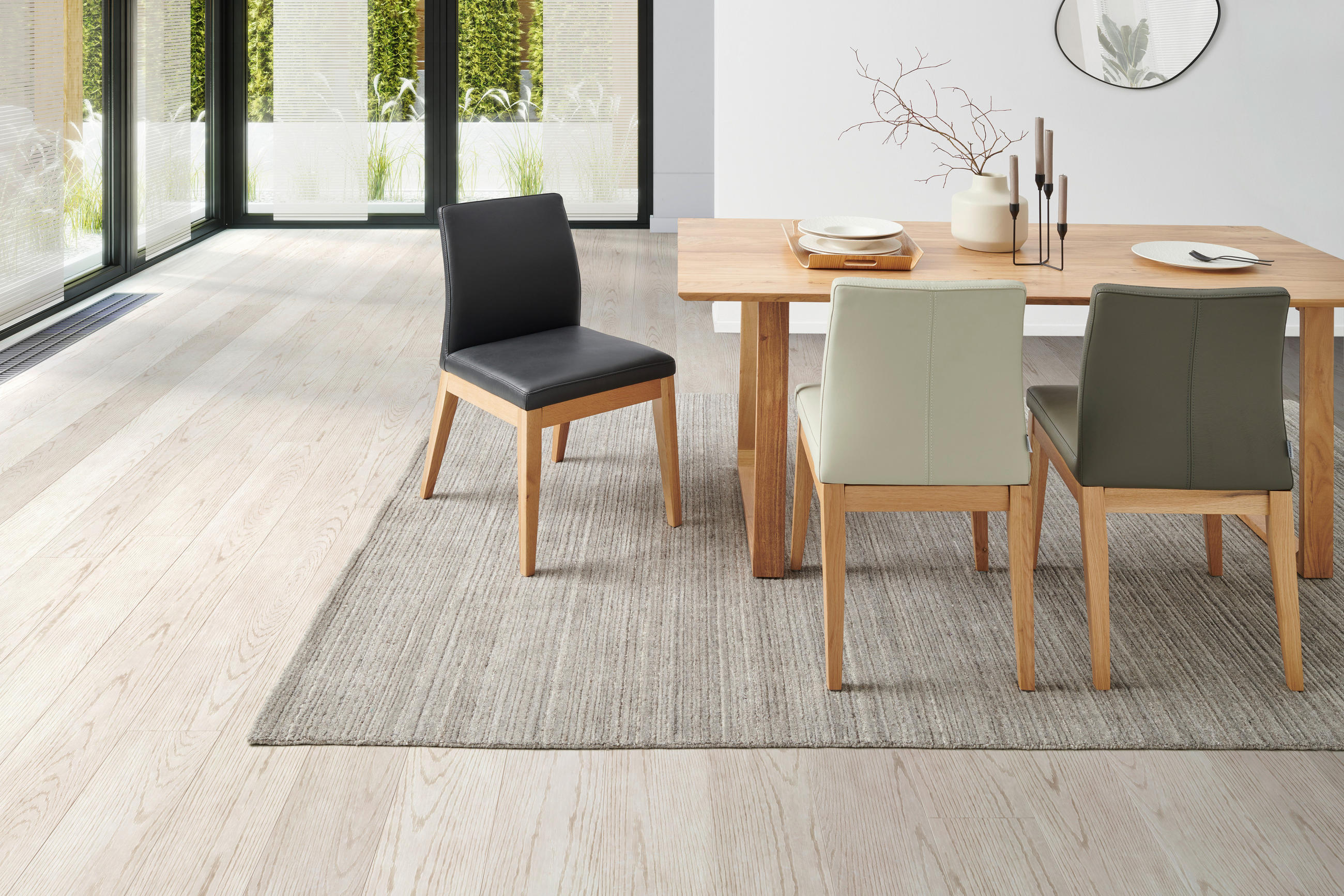 STUHL Echtleder Schwarz  - Eichefarben/Schwarz, MODERN, Leder/Holz (48,5/86,5/60cm) - Livetastic