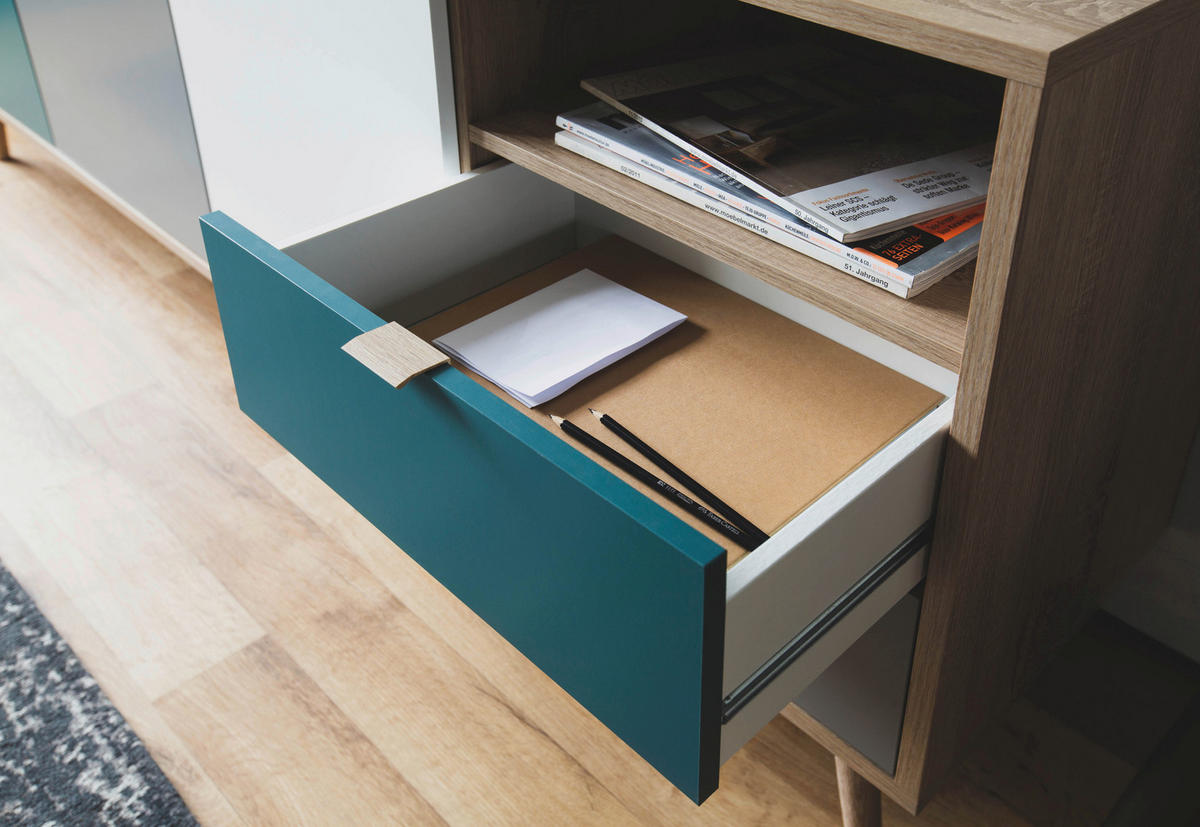 SIDEBOARD  in 180/71/40 cm  - Eichefarben/Petrol, Trend, Holzwerkstoff (180/71/40cm) - MID.YOU
