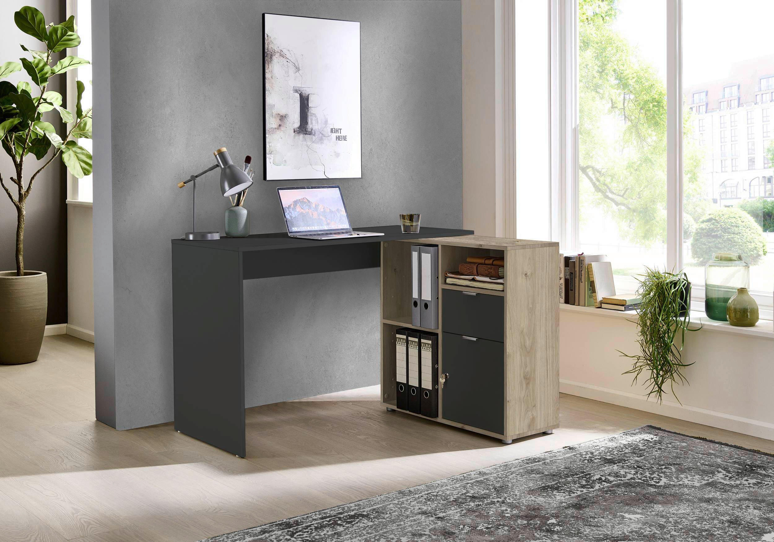 SCHREIBTISCHKOMBINATION 110/85/74 cm  in Anthrazit, Eichefarben  - Eichefarben/Anthrazit, MODERN, Holzwerkstoff (110/85/74cm) - MID.YOU