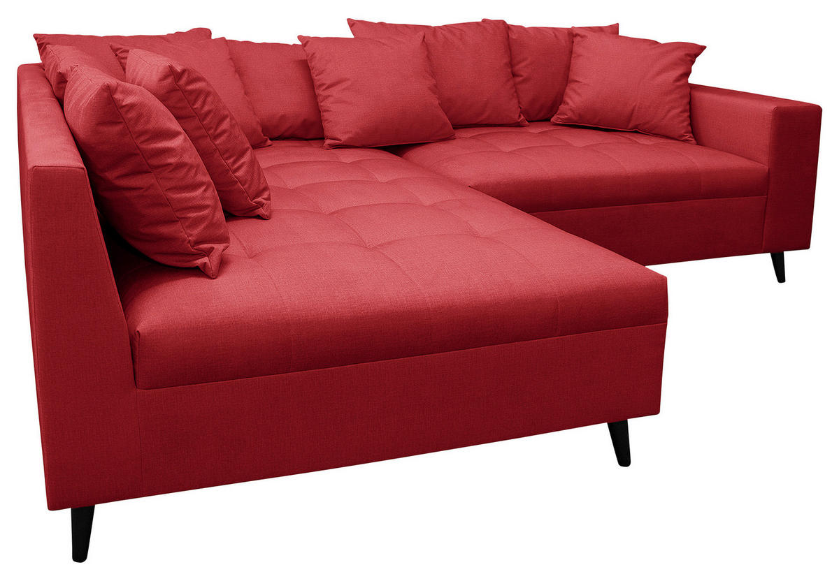 Ecksofa inkl. Hocker in Mikrofaser Rot  - Rot/Schwarz, Design, Holz/Textil (174/247cm) - MID.YOU