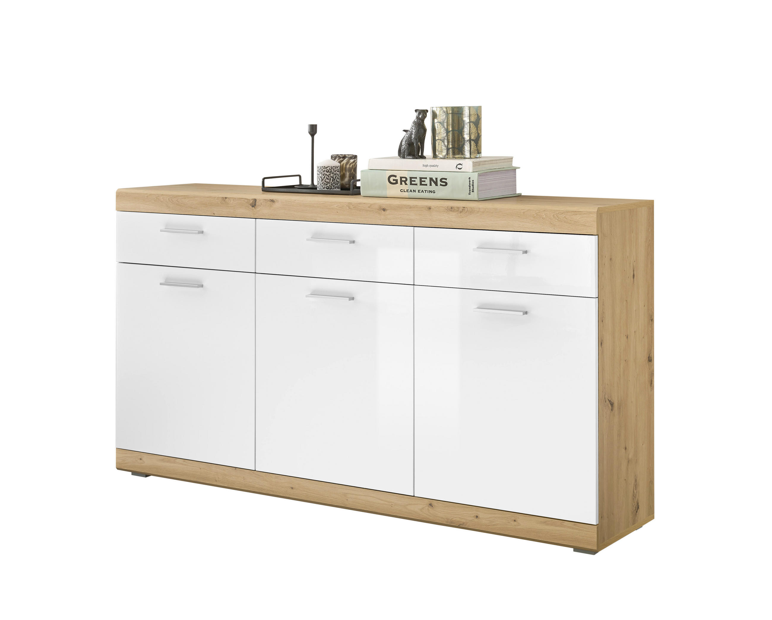 SIDEBOARD  165/91/38 cm 3 Schublade(n)  - Weiss Hochglanz/Silberfarben, Design, Holzwerkstoff/Kunststoff (165/91/38cm) - MID.YOU