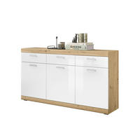 SIDEBOARD  165/91/38 cm 3 Schublade(n)  - Weiss Hochglanz/Silberfarben, Design, Holzwerkstoff/Kunststoff (165/91/38cm) - MID.YOU