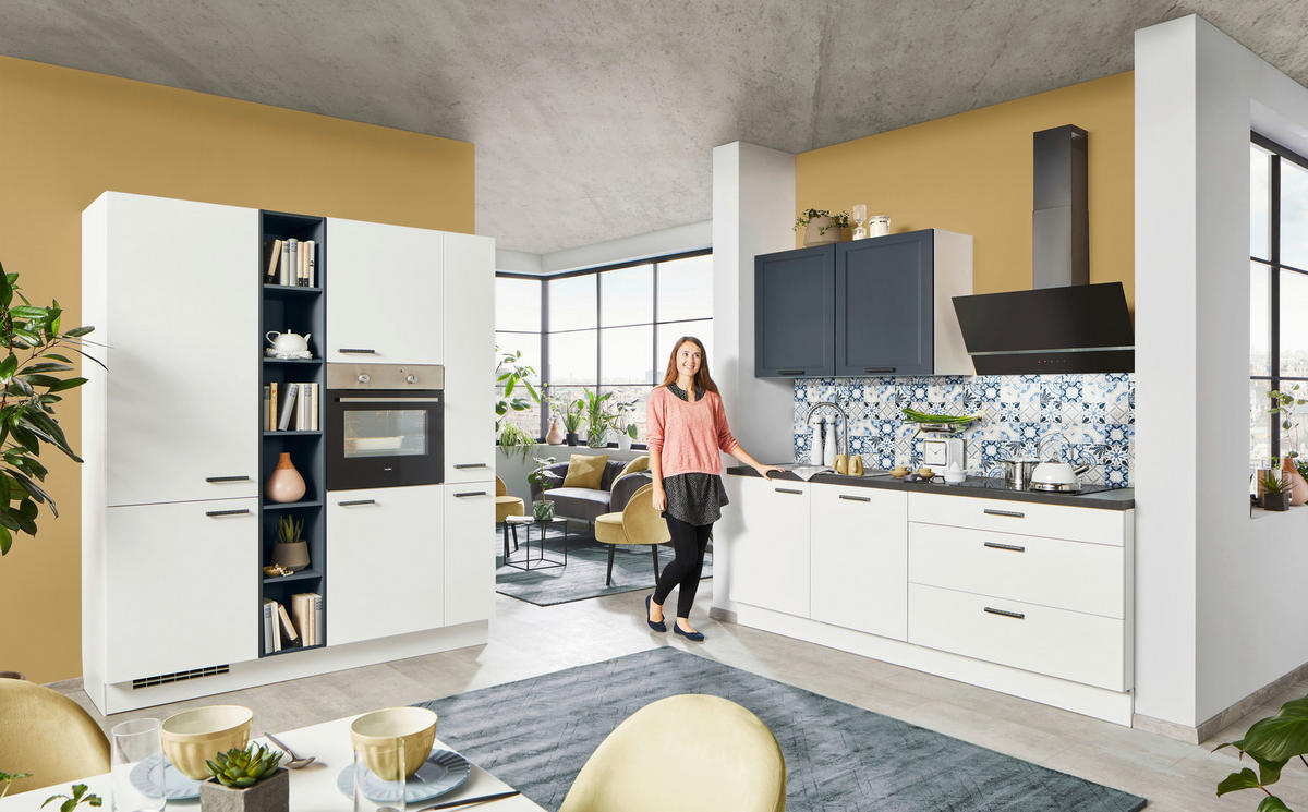 HÖRNKÖK 180/220 cm  i blå, vit  - vit/blå, Design, trämaterial (180/220cm) - Celina