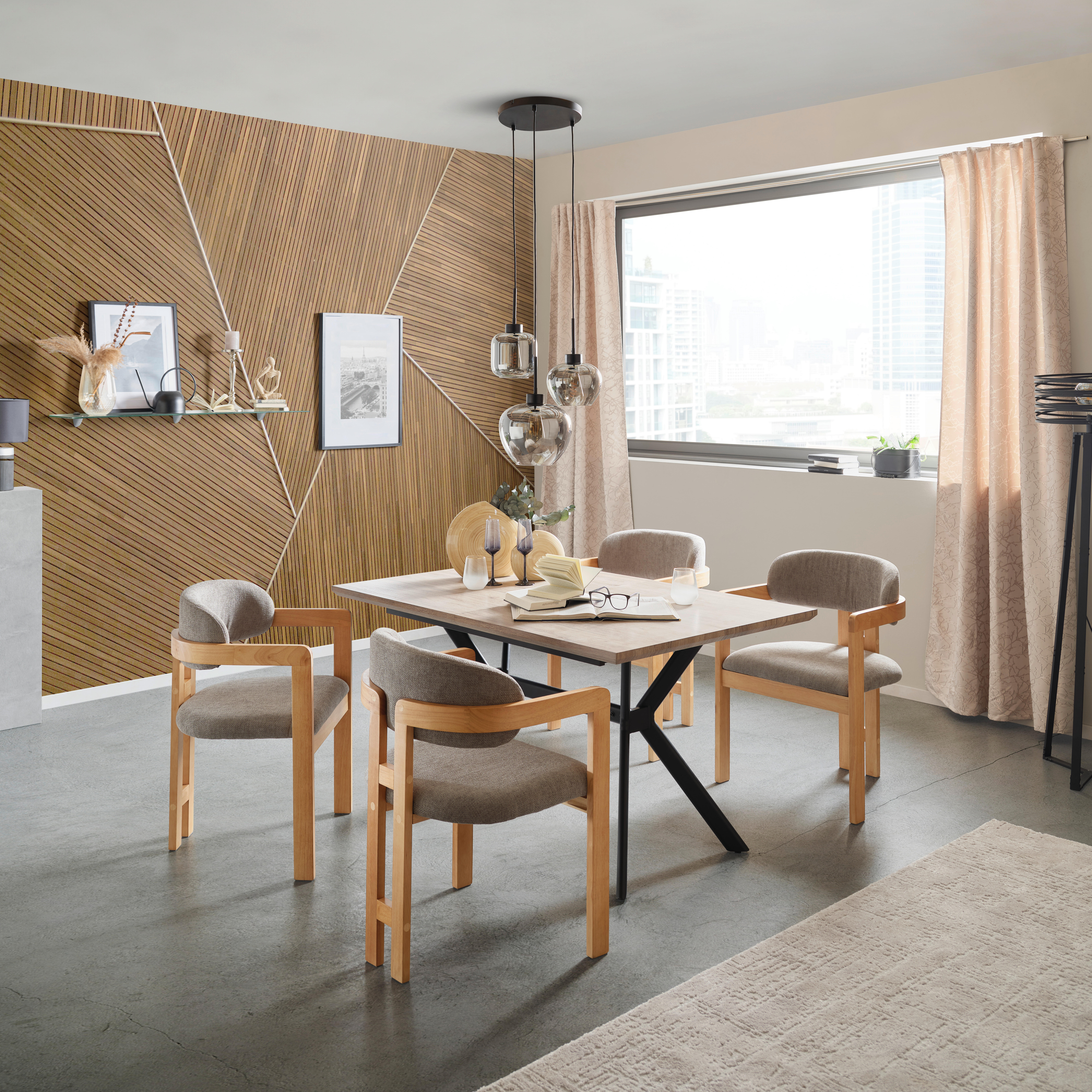 ARMLEHNSTUHL  in Leinenoptik  - Eichefarben/Grau, MODERN, Holz/Textil (60/80/52cm) - MID.YOU