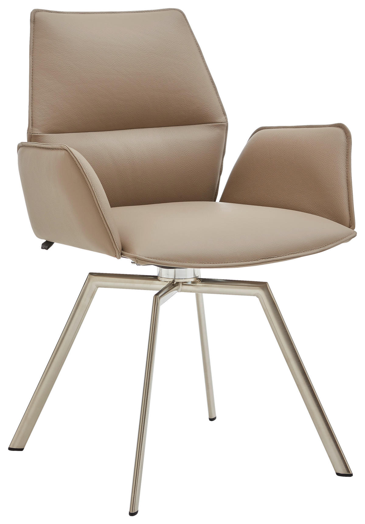 ARMLEHNSTUHL Stahl Echtleder pigmentiert  - Edelstahlfarben/Fango, Design, Leder/Metall (47/86/54cm) - Venjakob