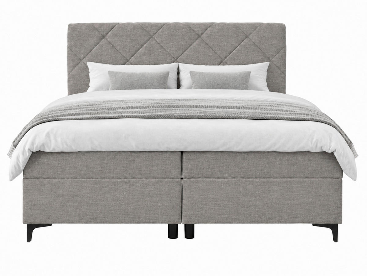BOXBETT 160/200 cm,  in Taupe, Bettkasten, Topper, H3 + H3 = fest  - Taupe/Schwarz, MODERN, Holz/Textil (160/200cm) - MID.YOU