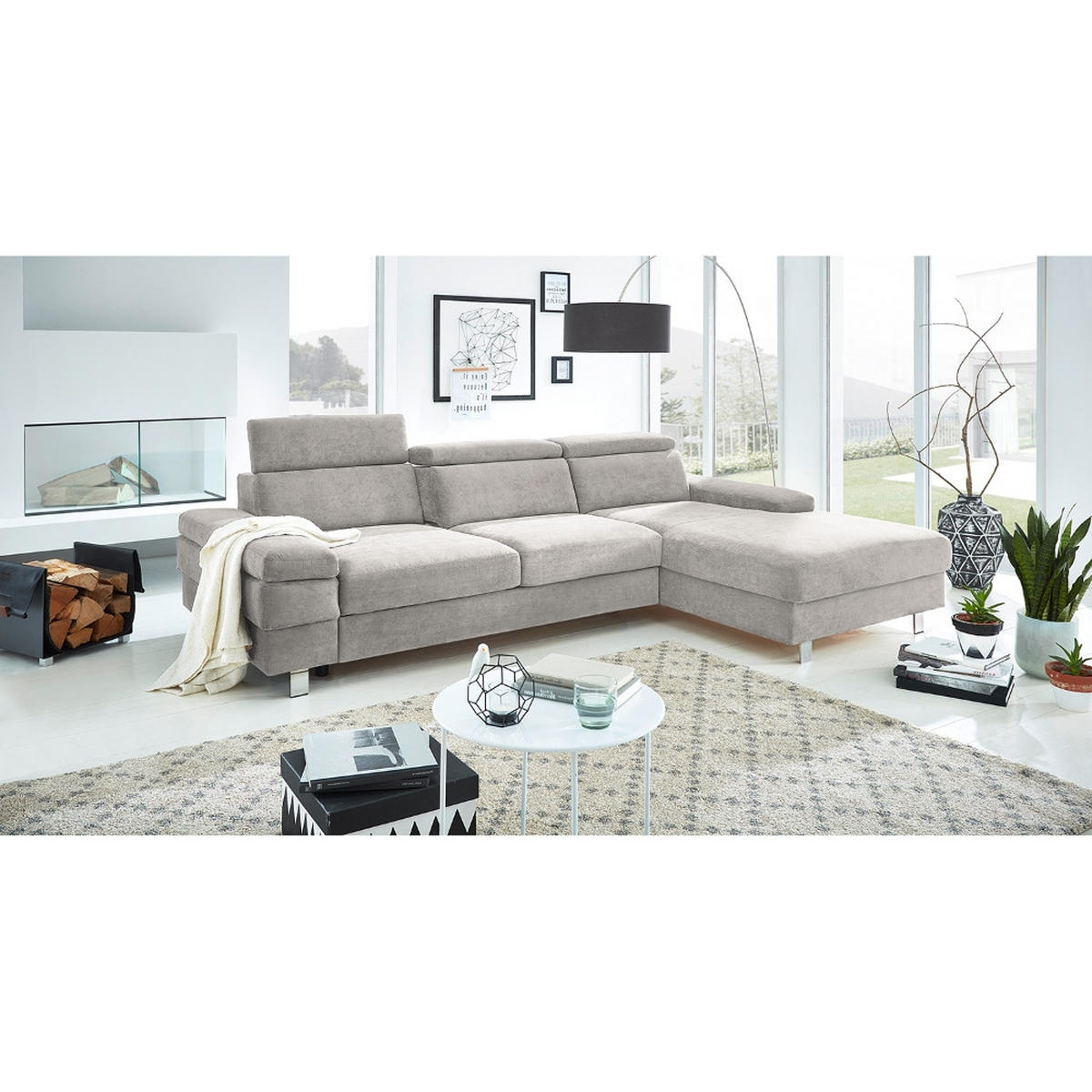 ECKSOFA in Webstoff Silberfarben  - Silberfarben, Konventionell, Textil/Metall (182/82/260cm) - Trendmanufaktur