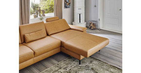 ECKSOFA Latina Plus in Echtleder Currygelb  175/334 cm  - Currygelb/Schwarz, Design, Leder/Metall (175/334cm) - Dieter Knoll