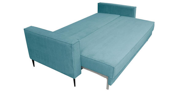SCHLAFSOFA Cord Türkis - Türkis/Schwarz, KONVENTIONELL, Textil/Metall (222/93/98cm) - Carryhome