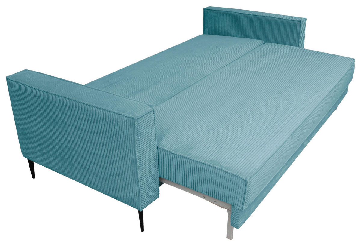 SCHLAFSOFA  mit Liegefunktion, Rücken echt, haustierfreundlicher Bezug Cord Türkis  - Türkis/Schwarz, KONVENTIONELL, Textil/Metall (222/93/98cm) - Carryhome