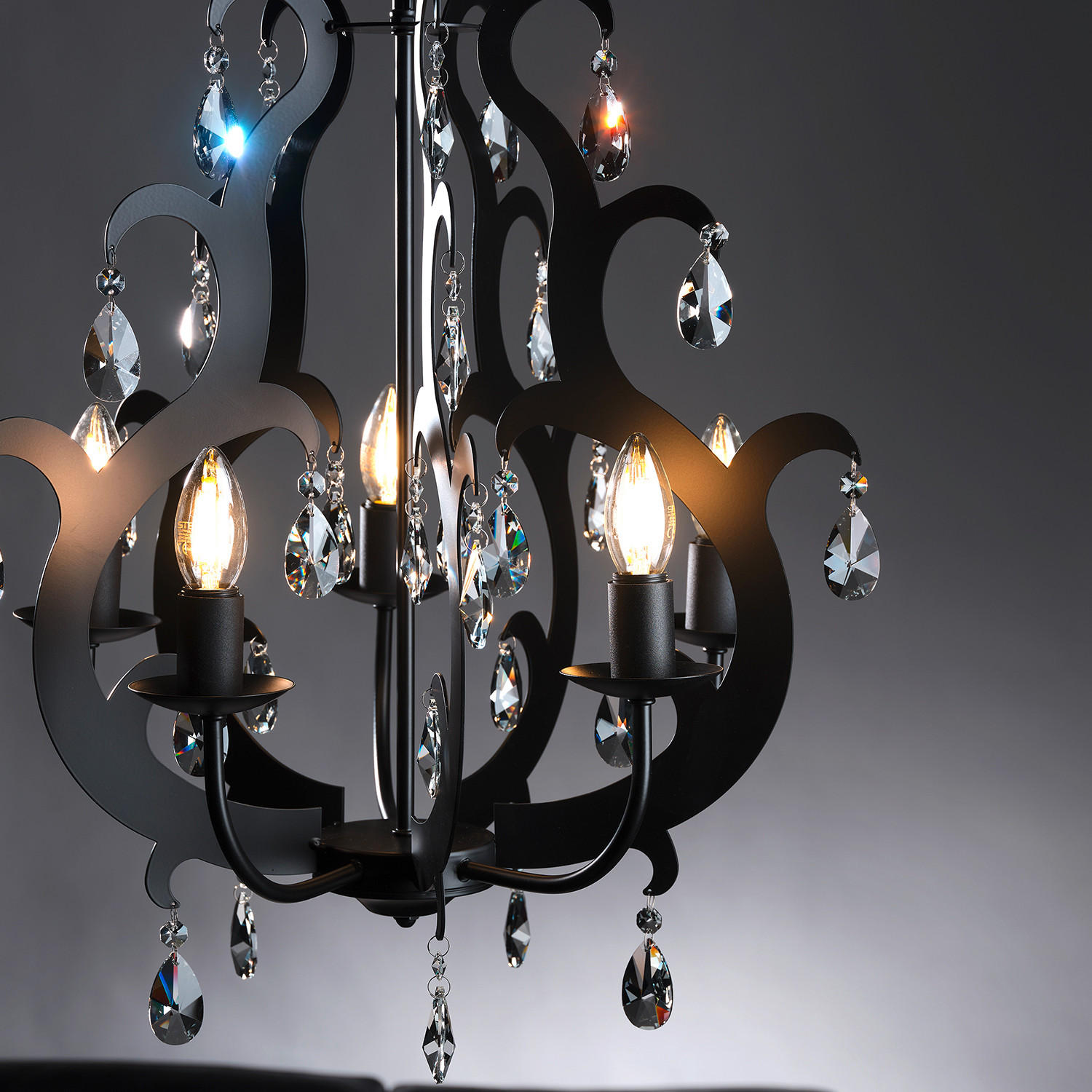 KRISTALL-HÄNGELEUCHTE 45/110 cm   - Schwarz, Trend, Glas/Metall (45/110cm)