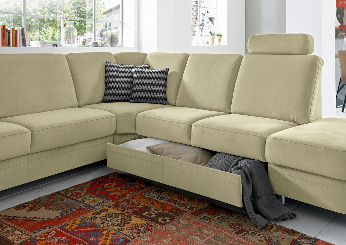 ECKSOFA in Flachgewebe Grün  269/287 cm  - Alufarben/Grün, KONVENTIONELL, Textil/Metall (269/287cm) - Beldomo System