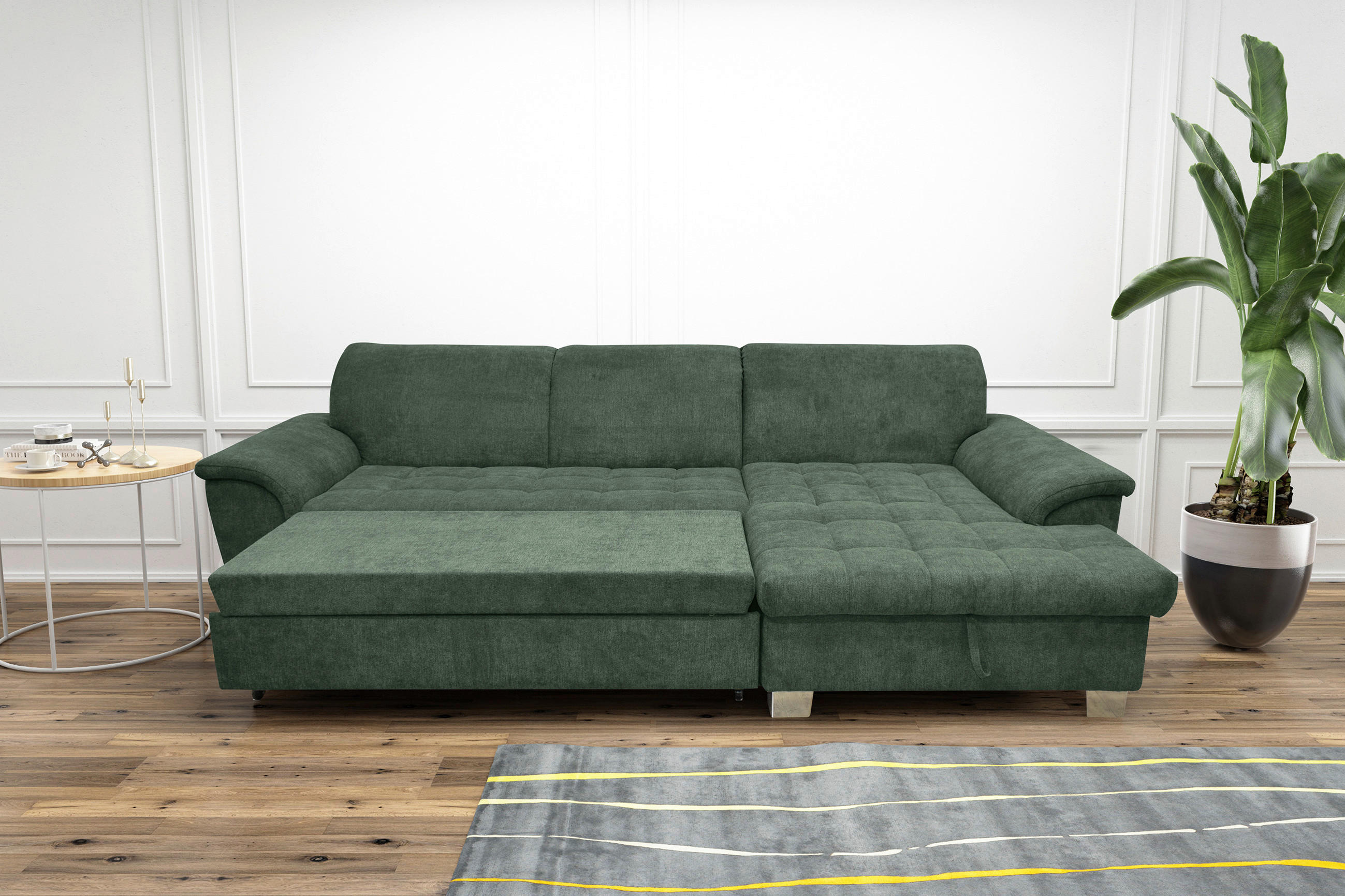 ECKSOFA Grün Mikrofaser  - Grün, KONVENTIONELL, Holz/Textil (281/170cm) - MID.YOU