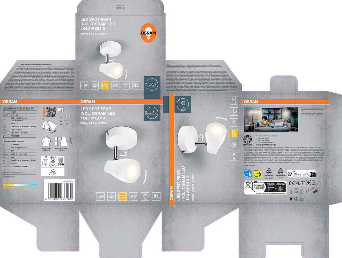 LED-STRAHLER 11/8/9,2 cm   - Weiß, Basics, Kunststoff/Metall (11/8/9,2cm) - Osram