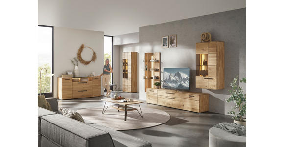 WOHNWAND  in Bronzefarben, Wildeiche  340,1/214/45,2 cm  - Wildeiche/Schwarz, Natur, Glas/Holz (340,1/214/45,2cm) - Valnatura