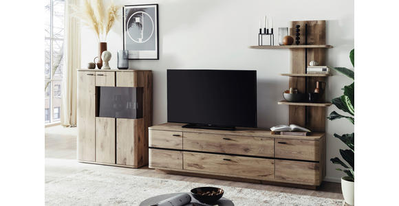 WOHNWAND in Anthrazit, Eichefarben 300/181/50 cm - Eichefarben/Anthrazit, KONVENTIONELL, Glas/Holzwerkstoff (300/181/50cm) - Cantus