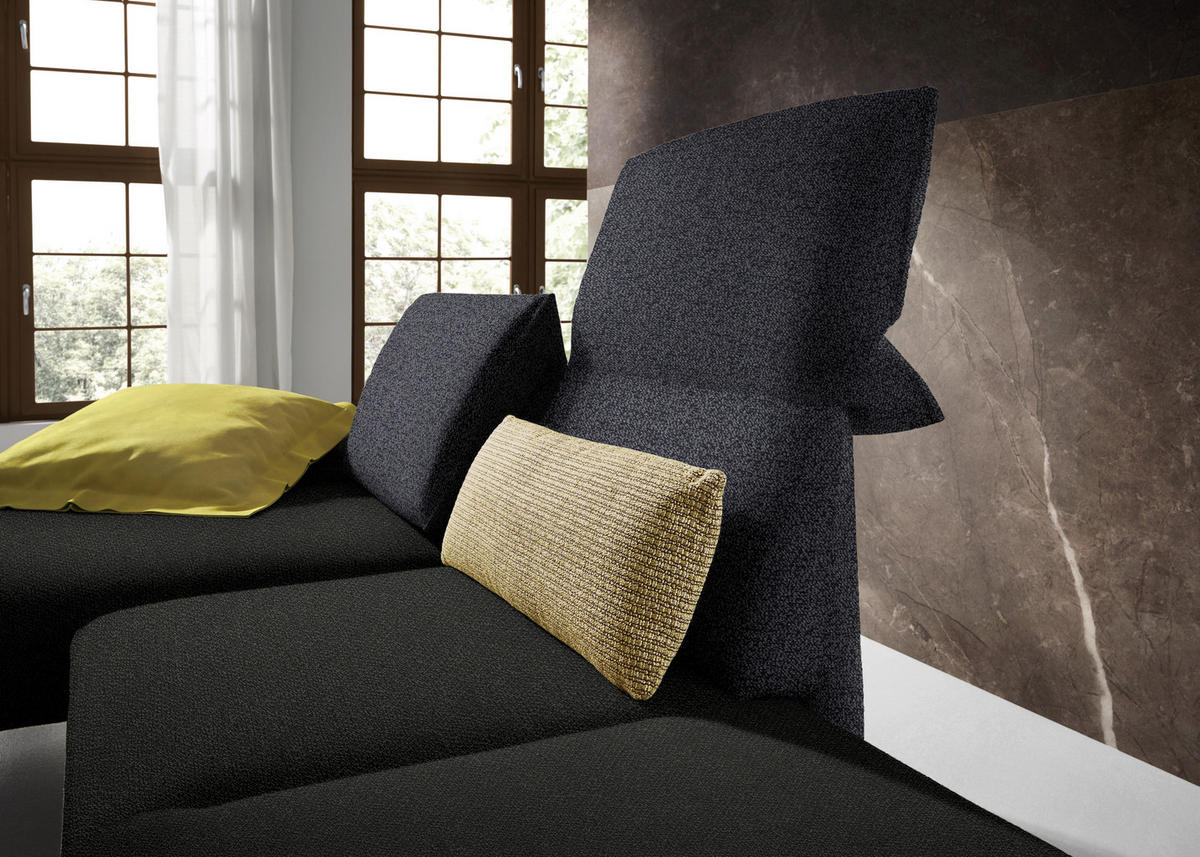 ECKSOFA in Flachgewebe Schwarz, Dunkelblau  132/240 cm  - Chromfarben/Schwarz, Design, Holz/Textil (132/240cm) - Koinor