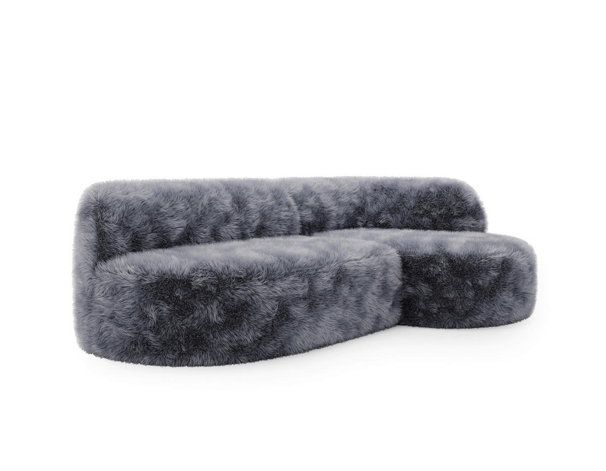 ECKSOFA Teddystoff Dunkelgrau  - Dunkelgrau/Schwarz, Design, Kunststoff/Textil (218/156cm) - Livetastic
