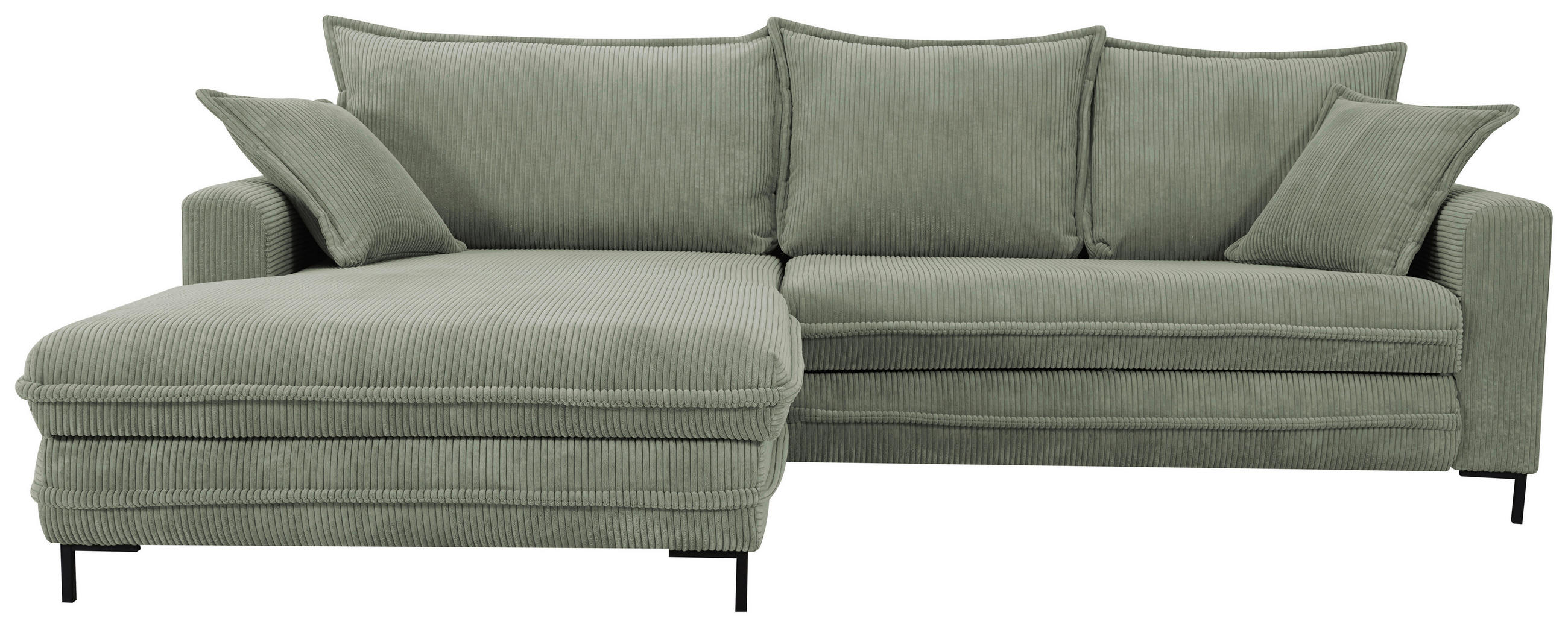 ECKSOFA 174/272 cm  in Cord Grün Rückenkissen, Bettkasten, Rücken echt, Stauraum, Liegefläche im Originalstoff  174/272 cm  - Schwarz/Grün, Design, Textil/Metall (174/272cm) - MID.YOU