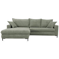 ECKSOFA 174/272 cm  in Cord Grün Rückenkissen, Bettkasten, Rücken echt, Stauraum, Liegefläche im Originalstoff  174/272 cm  - Schwarz/Grün, Design, Textil/Metall (174/272cm) - MID.YOU