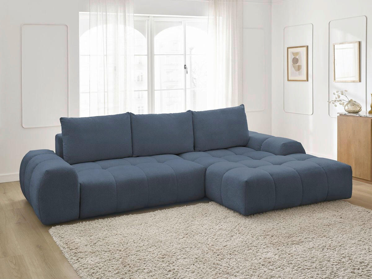 ECKSCHLAFSOFA EVEREST  mit Rücken echt, Armteil links, Armteil rechts Flachgewebe Dunkelblau  - Schwarz/Dunkelblau, MODERN, Kunststoff/Textil (318/180cm) - Livetastic