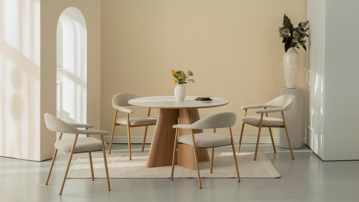 ARMLEHNSTUHL   Bouclé  - Taupe/Walnussfarben, Basics, Holz/Textil (59/75/62cm) - Livetastic