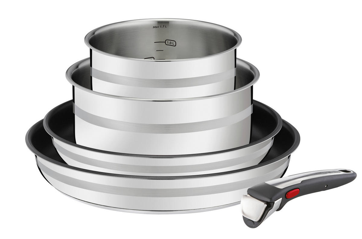 PFANNENSET Jamie Oliver INGENIO G6 5-teilig  - Edelstahlfarben/Schwarz, KONVENTIONELL, Glas/Metall (37/37/19,5cm) - Tefal