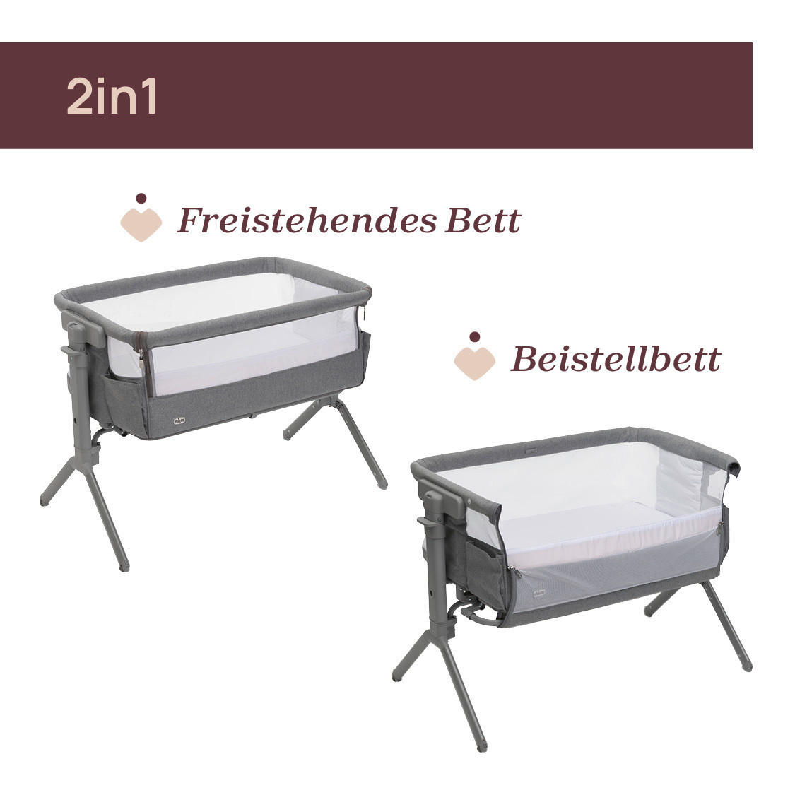 BEISTELLBETT Next2Me Armonia  - Grau, Basics, Textil/Metall (99/69/83/55,5cm) - Chicco